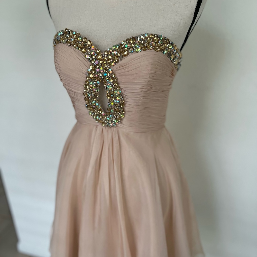 Sherri Hill Blush Pink Beaded Strapless Homecoming Dress Size 2 Cocktail Party - Picture 3 of 5